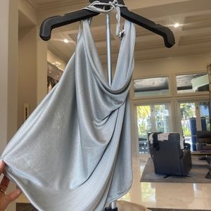 HAUTE HIPPIE Super Sexy Backless Disco Halter Top In silver shiny material - MED